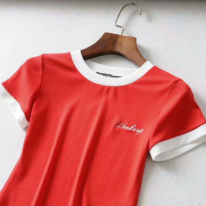 Cotton casual short sleeve summer letter embroidery contrast color rompers jumpsuit bodysuit The Clothing Company Sydney