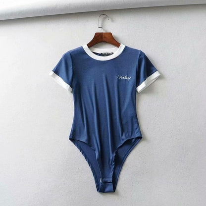 Cotton casual short sleeve summer letter embroidery contrast color rompers jumpsuit bodysuit The Clothing Company Sydney