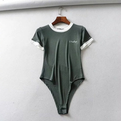 Cotton casual short sleeve summer letter embroidery contrast color rompers jumpsuit bodysuit The Clothing Company Sydney