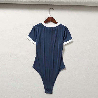 Cotton casual short sleeve summer letter embroidery contrast color rompers jumpsuit bodysuit The Clothing Company Sydney