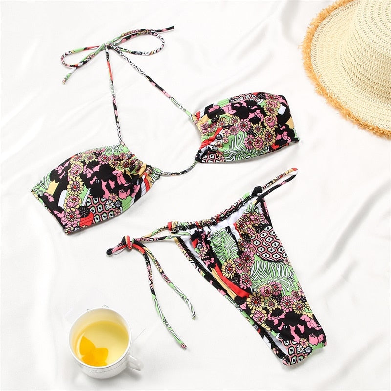 2 Piece Thong Bikini Set Solid Color Swimsuit Hollow Out Bikinis String Swimwear Bathing Suit The Clothing Company Sydney