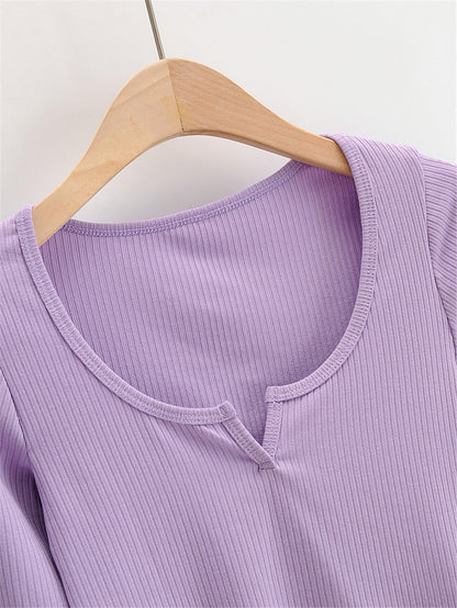 V Neck Long Sleeve Casual Crop Top Knitted T Shirt Slim Ribbed White Top The Clothing Company Sydney