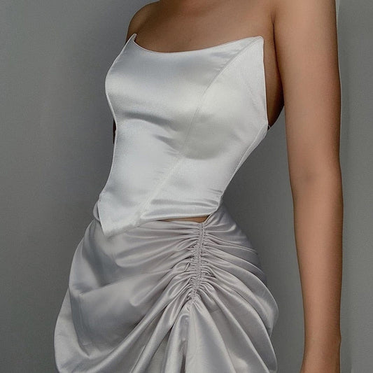 Solid Sleeveless Asymmetric Slim Skinny Corset Cropped Top 2021 Summer Casual Elegant Bustier Silk Women Tube Tops The Clothing Company Sydney