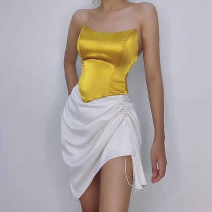 Solid Sleeveless Asymmetric Slim Skinny Corset Cropped Top 2021 Summer Casual Elegant Bustier Silk Women Tube Tops The Clothing Company Sydney