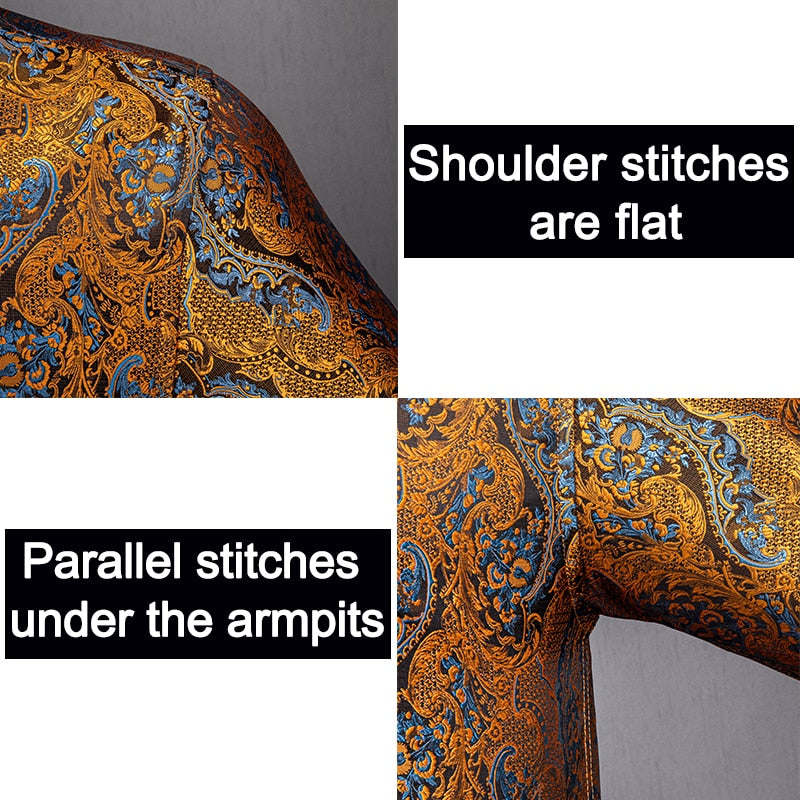 Blue Men's Shirts Paisley Floral Silk Gold Long Sleeve Casual Shirt Business Party Wedding Dress Shirt The Clothing Company Sydney