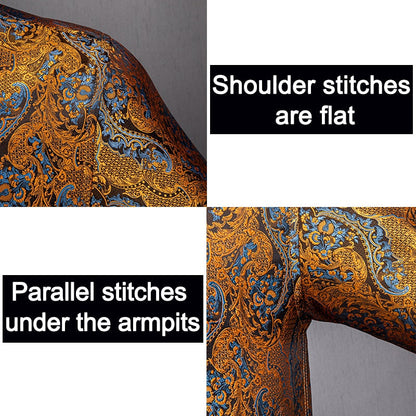 Blue Men's Shirts Paisley Floral Silk Gold Long Sleeve Casual Shirt Business Party Wedding Dress Shirt The Clothing Company Sydney