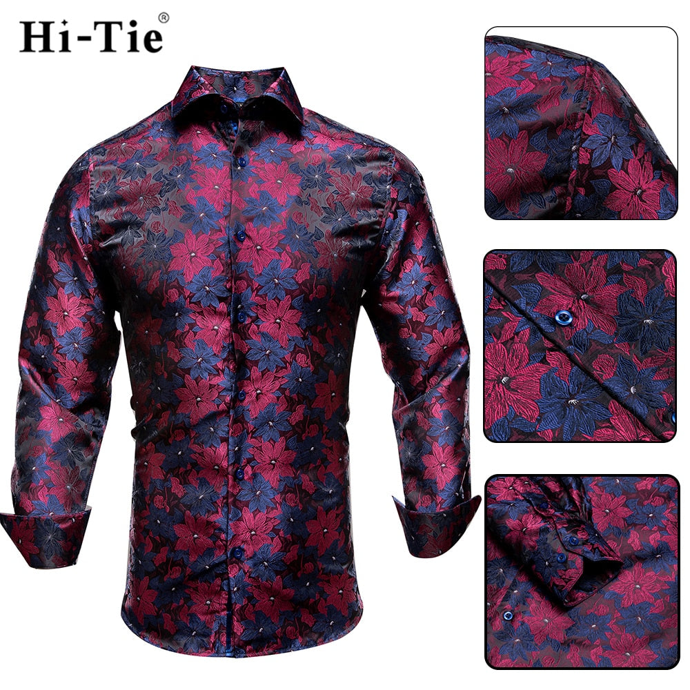 Blue Men's Shirts Paisley Floral Silk Gold Long Sleeve Casual Shirt Business Party Wedding Dress Shirt The Clothing Company Sydney