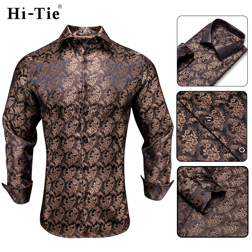 Blue Men's Shirts Paisley Floral Silk Gold Long Sleeve Casual Shirt Business Party Wedding Dress Shirt The Clothing Company Sydney