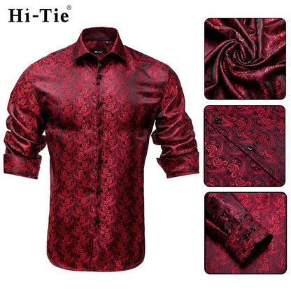 Blue Men's Shirts Paisley Floral Silk Gold Long Sleeve Casual Shirt Business Party Wedding Dress Shirt The Clothing Company Sydney
