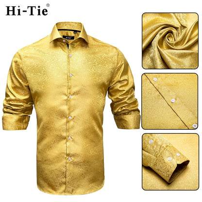 Blue Men's Shirts Paisley Floral Silk Gold Long Sleeve Casual Shirt Business Party Wedding Dress Shirt The Clothing Company Sydney