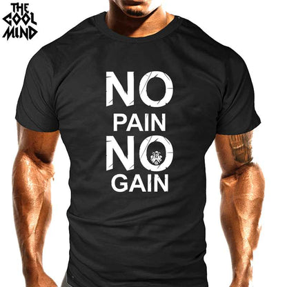 cotton no pain no gain print men casual body building o-neck men Tshirt short sleeve T-shirt tee shirt The Clothing Company Sydney
