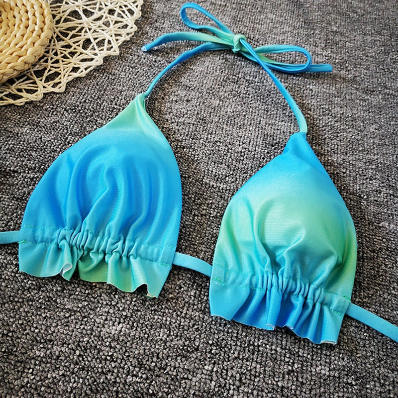 2 Piece Pink Ruffled Frilled Bikini swimsuit swimwear Two piece bikini set Halter Bather String bathing suit The Clothing Company Sydney