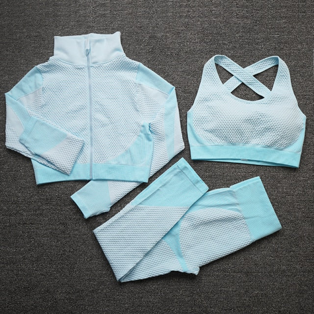 2/3 Piece Seamless Women Yoga Set Workout Sportswear Gym Clothing Fitness Long Sleeve Crop Top High Waist Leggings Sports Suits The Clothing Company Sydney