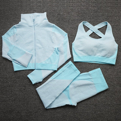 2/3 Piece Seamless Women Yoga Set Workout Sportswear Gym Clothing Fitness Long Sleeve Crop Top High Waist Leggings Sports Suits The Clothing Company Sydney