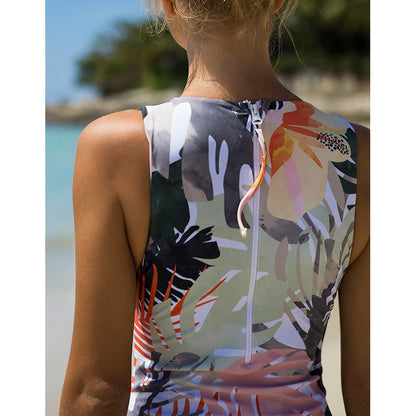 Leaf print monokini Zipper one piece swimsuit Vintage bodysuit bathing suit Swimwear The Clothing Company Sydney