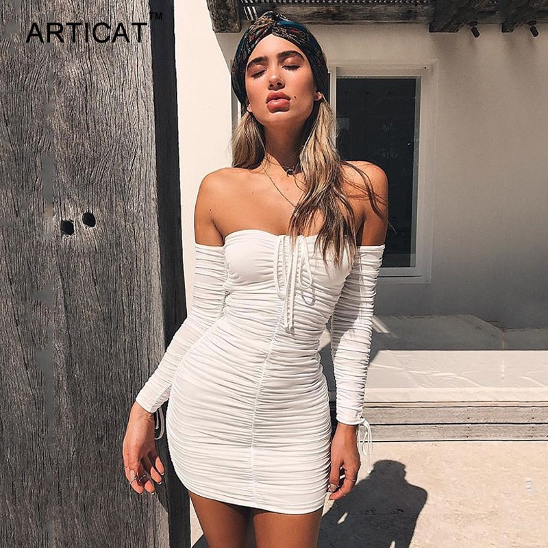 Autumn Winter Bandage Off Shoulder Long Sleeve Slim Elastic Bodycon Party Dresses The Clothing Company Sydney