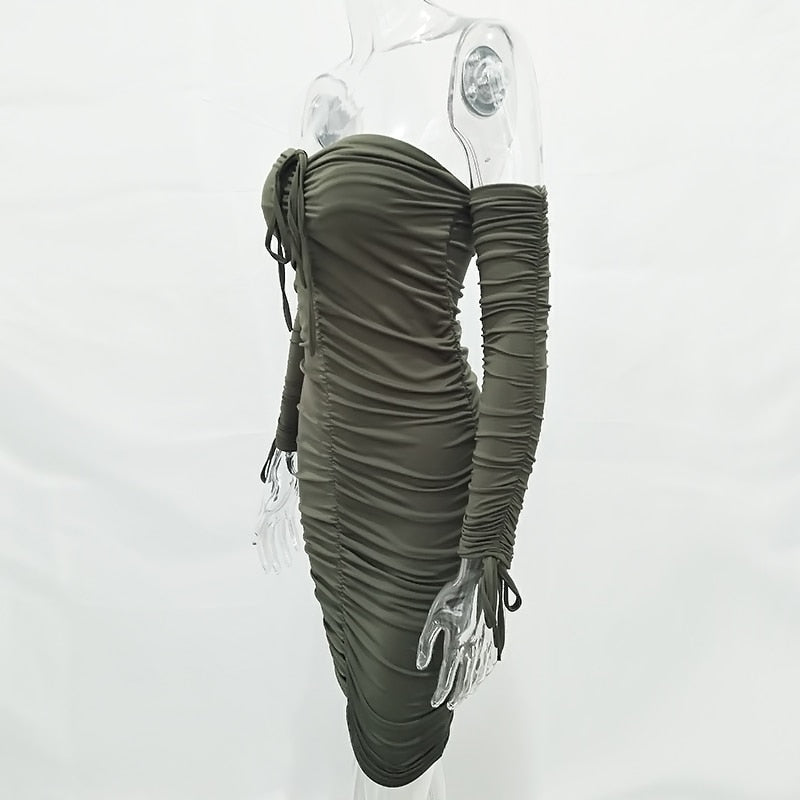 Autumn Winter Bandage Off Shoulder Long Sleeve Slim Elastic Bodycon Party Dresses The Clothing Company Sydney