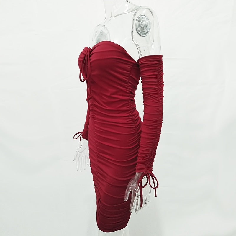 Autumn Winter Bandage Off Shoulder Long Sleeve Slim Elastic Bodycon Party Dresses The Clothing Company Sydney