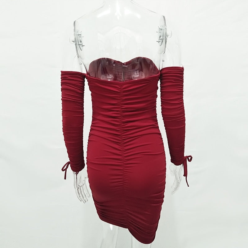 Autumn Winter Bandage Off Shoulder Long Sleeve Slim Elastic Bodycon Party Dresses The Clothing Company Sydney