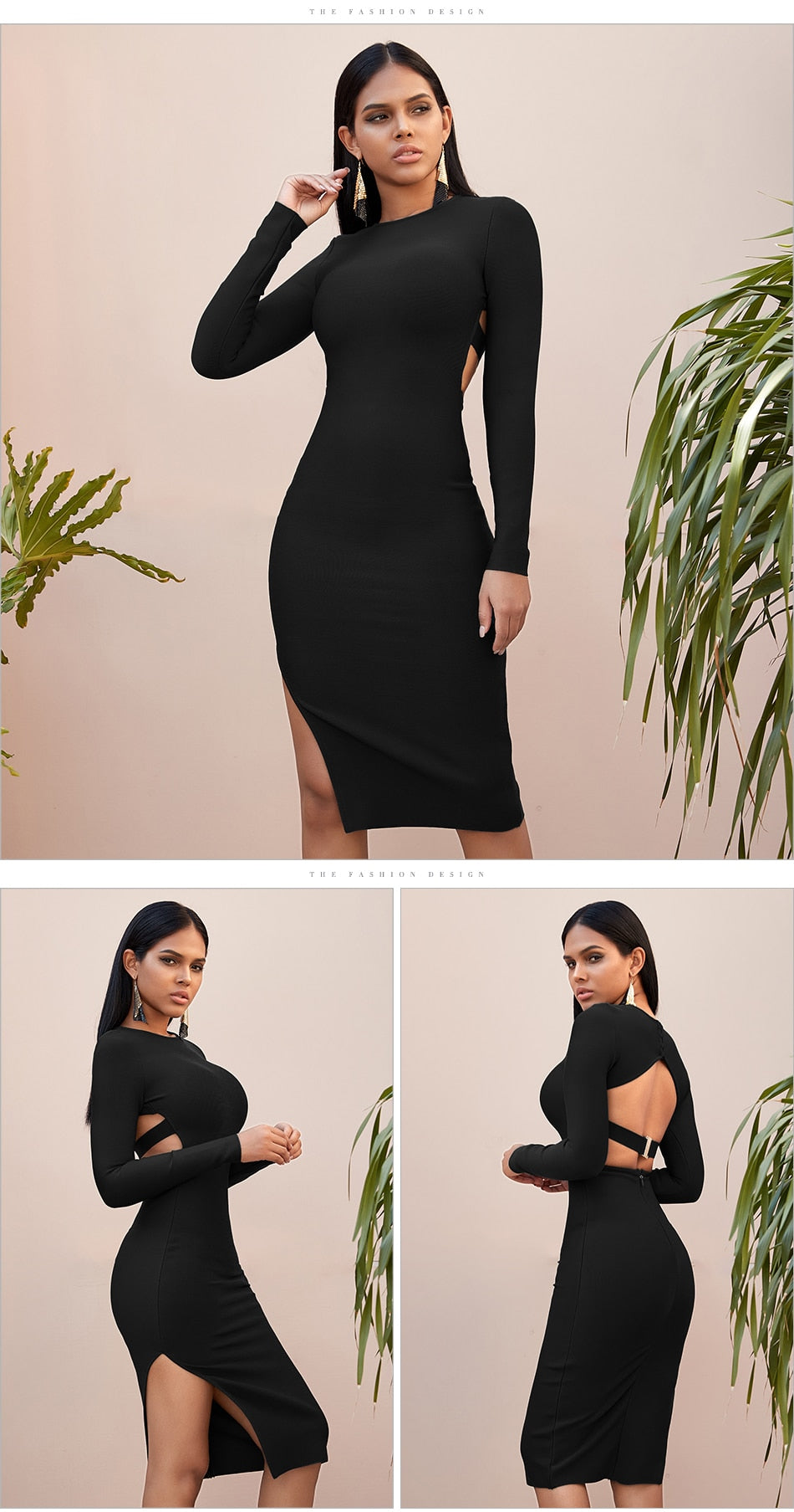 Winter Long Sleeve Green Runway Bandage Hollow Out Backless Club Celebrity Evening Party Dresses The Clothing Company Sydney
