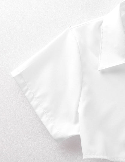 School Fancy Cosplay Costume Outfit Turn-down Collar Short Sleeves T-shirt Crop Tops with Ribbon and Mini Pleated The Clothing Company Sydney