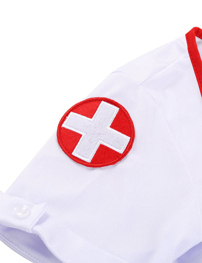 3 Piece Nurse Cosplay Costume Halloween Party Outfit V Neck Dress with Headband and Belt The Clothing Company Sydney