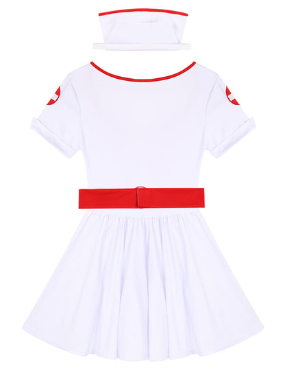 3 Piece Nurse Cosplay Costume Halloween Party Outfit V Neck Dress with Headband and Belt The Clothing Company Sydney