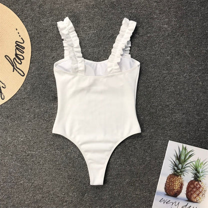 Vintage One Piece Ruffled Push Up Solid Swimwear  Monokini Padded Bathing Suits Swimsuit The Clothing Company Sydney