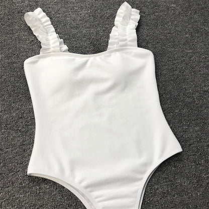 Vintage One Piece Ruffled Push Up Solid Swimwear  Monokini Padded Bathing Suits Swimsuit The Clothing Company Sydney