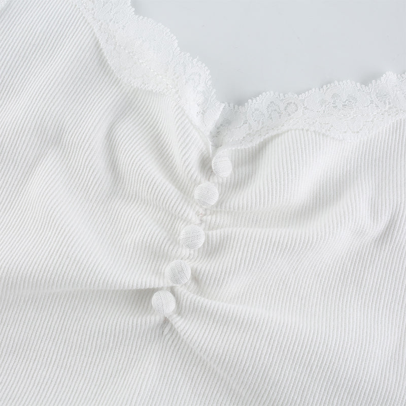 Streetwear Lace Patchwork Summer White Tank Top Y2K Leisure Outfit Basic Casual Crop Top The Clothing Company Sydney