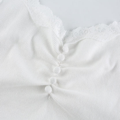 Streetwear Lace Patchwork Summer White Tank Top Y2K Leisure Outfit Basic Casual Crop Top The Clothing Company Sydney