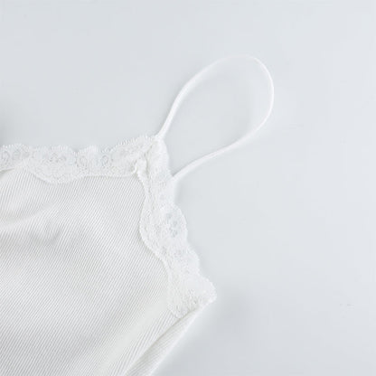 Streetwear Lace Patchwork Summer White Tank Top Y2K Leisure Outfit Basic Casual Crop Top The Clothing Company Sydney