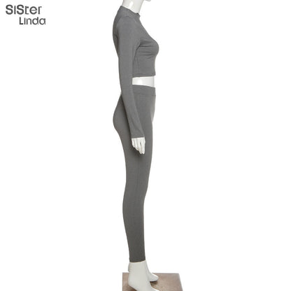2 Piece Sporty Active Wear Matching Sets Fall Long Sleeve Tops Tees And Leggings Workout Outfits Sportwear The Clothing Company Sydney