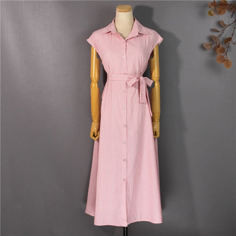 Spring Summer Shirt Dress Multi Colors Casual Sleeveless Striped Oversize Lace Up Long Dress The Clothing Company Sydney