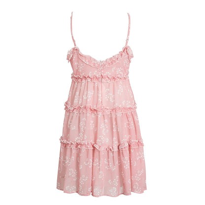 Boho summer Floral print ruffle Spaghetti a-line sexy Ruffle v-neck mini holiday Beachwear dress The Clothing Company Sydney