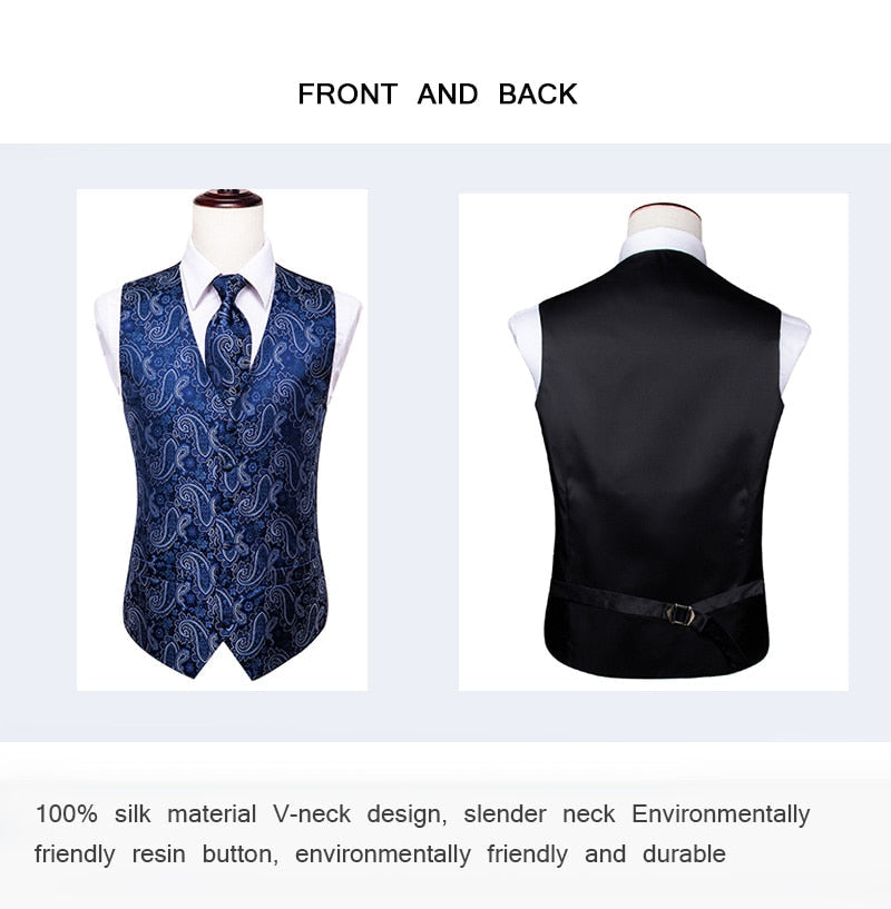 Men's Vests and Tie Business Formal Dresses Slim Vest 4piece Hanky cufflinks for Suit Blue Paisley Waistcoat The Clothing Company Sydney
