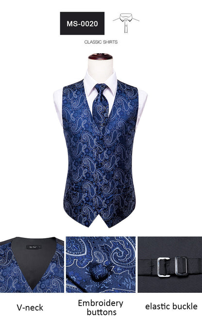 Men's Vests and Tie Business Formal Dresses Slim Vest 4piece Hanky cufflinks for Suit Blue Paisley Waistcoat The Clothing Company Sydney