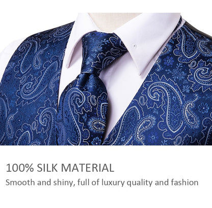 Men's Vests and Tie Business Formal Dresses Slim Vest 4piece Hanky cufflinks for Suit Blue Paisley Waistcoat The Clothing Company Sydney