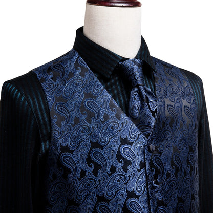 Men's Vests and Tie Business Formal Dresses Slim Vest 4piece Hanky cufflinks for Suit Blue Paisley Waistcoat The Clothing Company Sydney