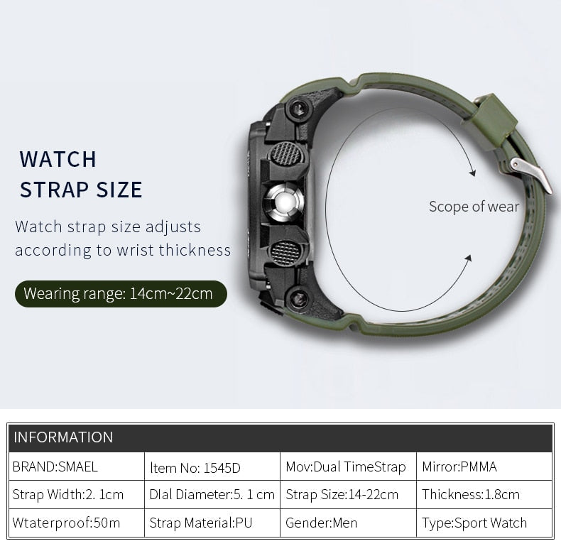 50M Water Resitant Clock Alarm 1545D Dual Display Wristwatch Quartz Military Watch Sport New Mens Watch The Clothing Company Sydney