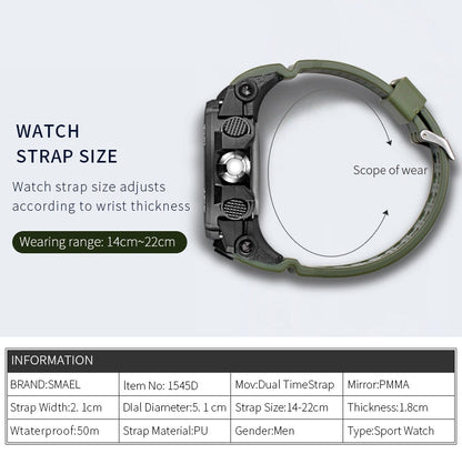 50M Water Resitant Clock Alarm 1545D Dual Display Wristwatch Quartz Military Watch Sport New Mens Watch The Clothing Company Sydney