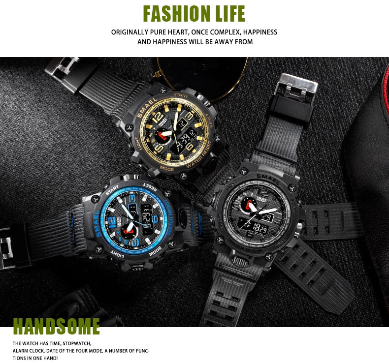 50M Water Resitant Clock Alarm 1545D Dual Display Wristwatch Quartz Military Watch Sport New Mens Watch The Clothing Company Sydney
