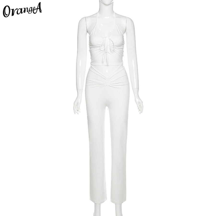 2 Piece Halter bandage v-neck sleeveless ruched tops sweatpants matching clubwear stretchy skinny bodycon Set The Clothing Company Sydney