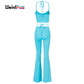 2 Piece Halter bandage v-neck sleeveless ruched tops sweatpants matching clubwear stretchy skinny bodycon Set The Clothing Company Sydney