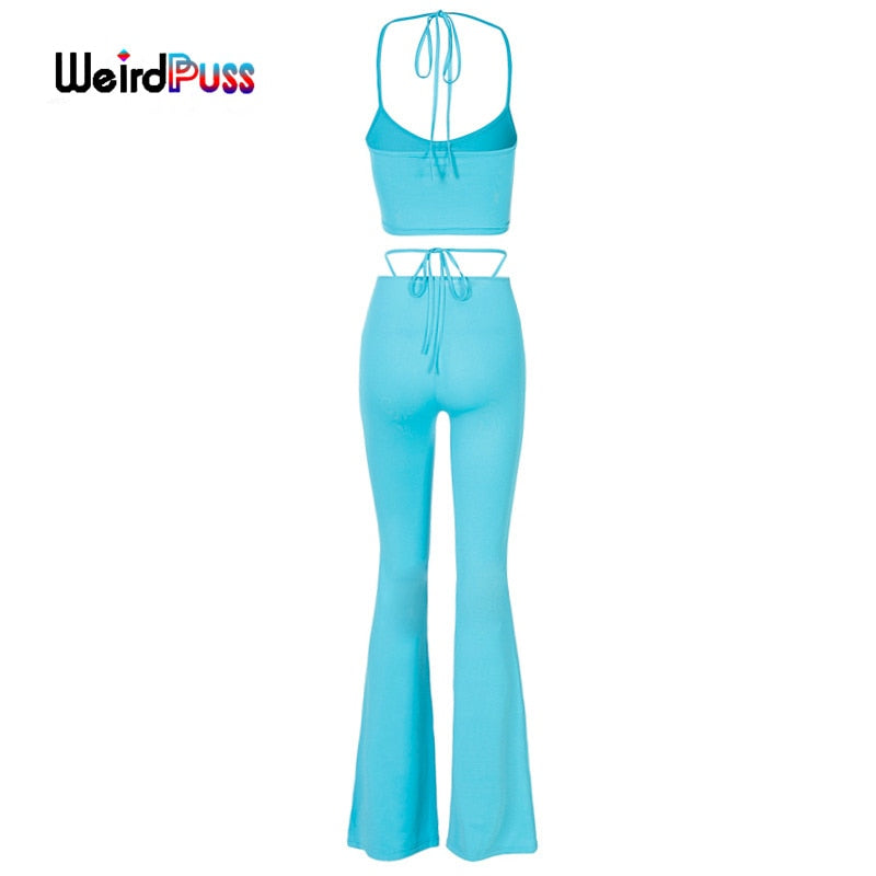 2 Piece Halter bandage v-neck sleeveless ruched tops sweatpants matching clubwear stretchy skinny bodycon Set The Clothing Company Sydney