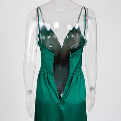 Sexy High Split Long Party V Neck Strappy Padded Red Navy Green Satin Summer Backless Hollow Out Dress The Clothing Company Sydney