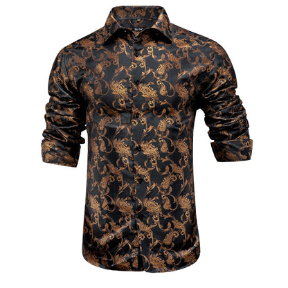 Blue Men's Shirts Paisley Floral Silk Gold Long Sleeve Casual Shirt Business Party Wedding Dress Shirt The Clothing Company Sydney
