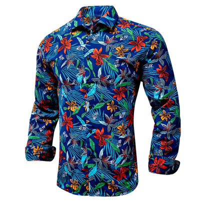 Blue Men's Shirts Paisley Floral Silk Gold Long Sleeve Casual Shirt Business Party Wedding Dress Shirt The Clothing Company Sydney