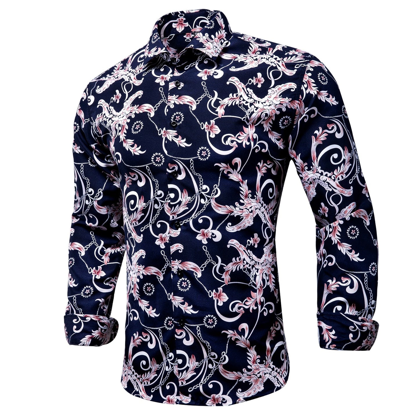 Blue Men's Shirts Paisley Floral Silk Gold Long Sleeve Casual Shirt Business Party Wedding Dress Shirt The Clothing Company Sydney
