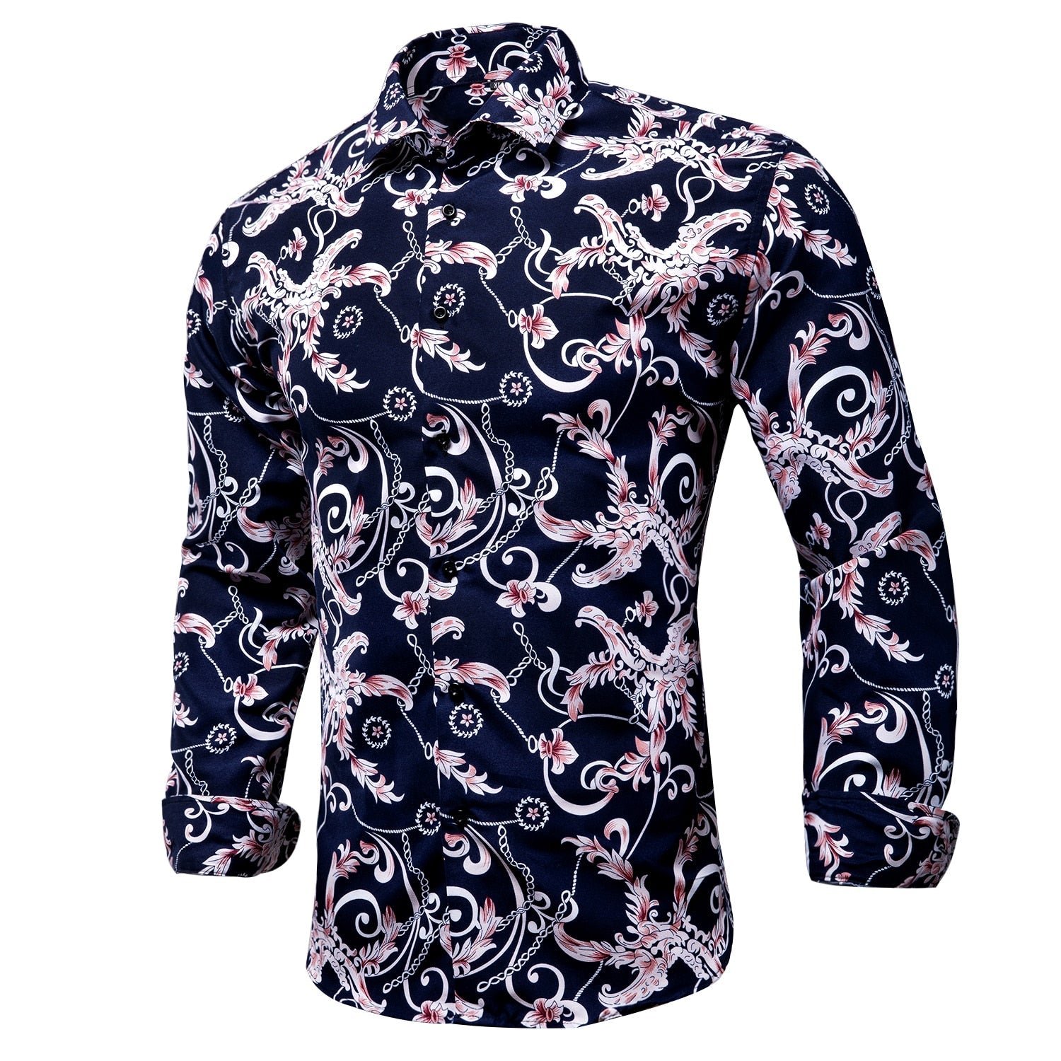Blue Men's Shirts Paisley Floral Silk Gold Long Sleeve Casual Shirt Business Party Wedding Dress Shirt The Clothing Company Sydney